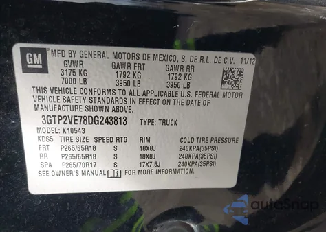 2013 GMC Sierra 1500 Sle from USA, damaged, VIN 3GTP2VE78DG243813